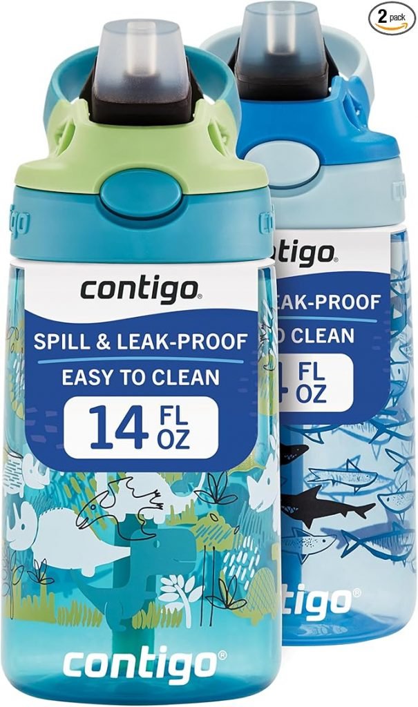 Contigo Kids Spill-Proof Tumbler with Straw, 14oz – Blue and Green Bundle